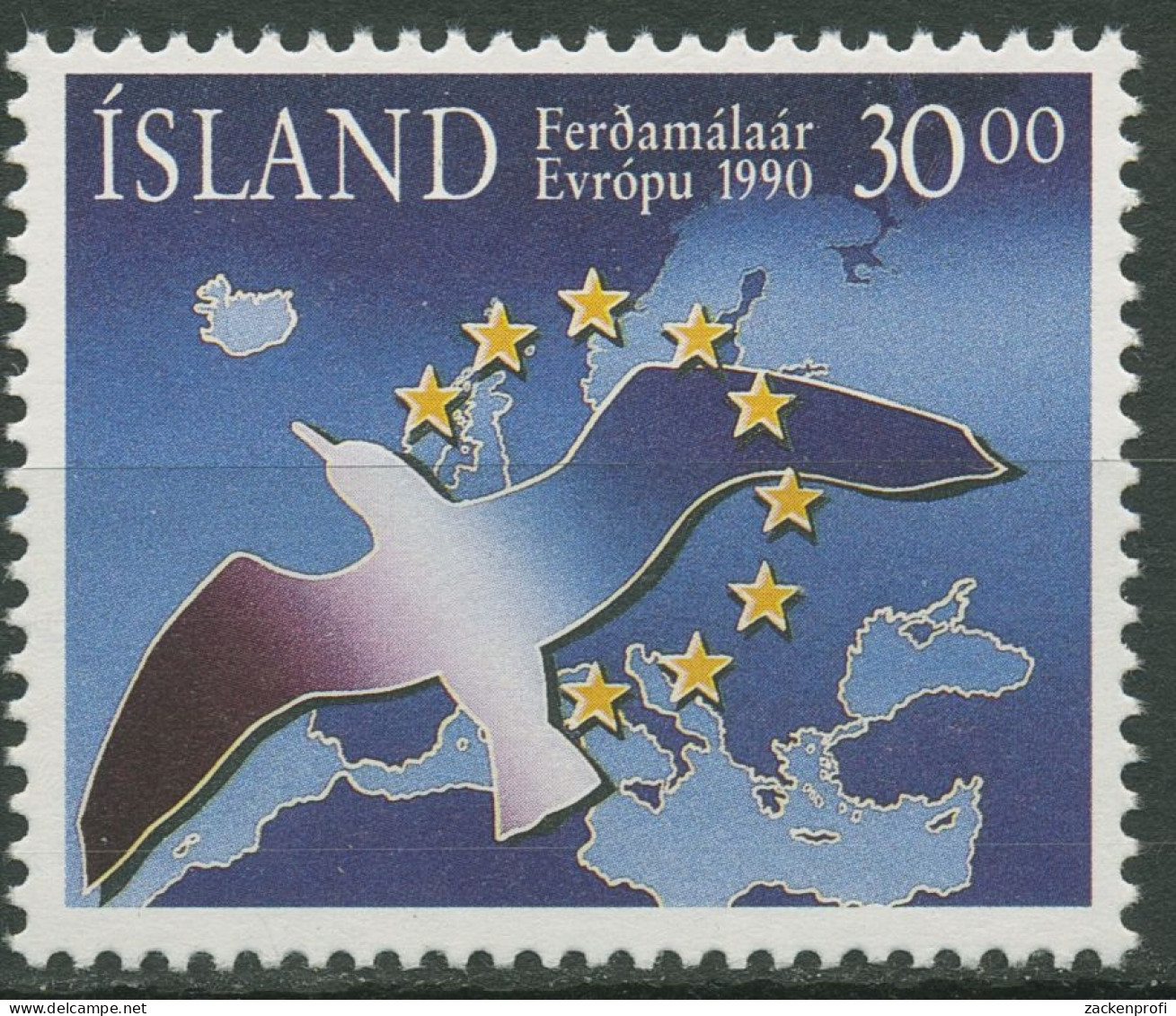 Island 1990 Tourismus Landkarte Europas Vögel 730 Postfrisch - Ungebraucht