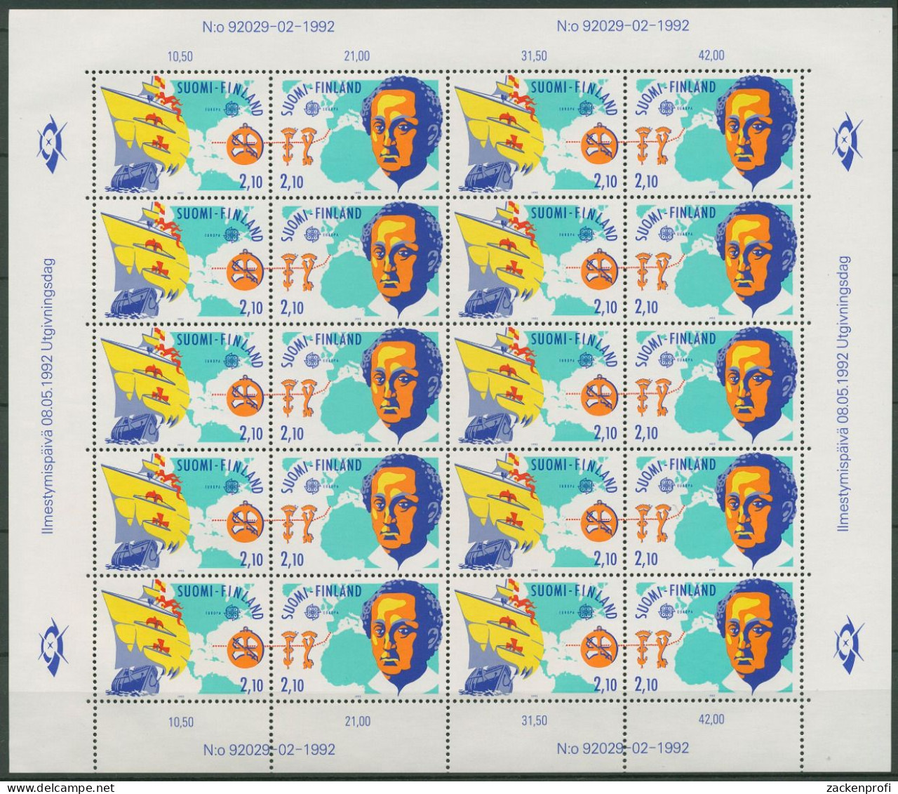 Finnland 1992 Europa CEPT Entdeckung Amerikas 1178/79 ZD-Bogen Postfri.(SG61214) - Ganze Bögen