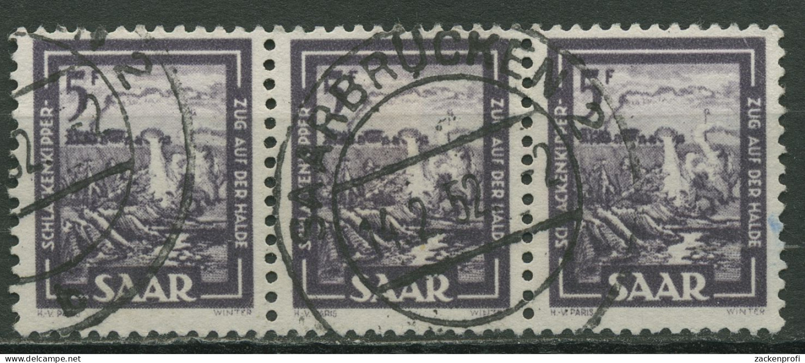 Saarland 1949 Industrie, Handel U. Landwirts. 276 Waag. 3er-Streifen Gestempelt - Oblitérés