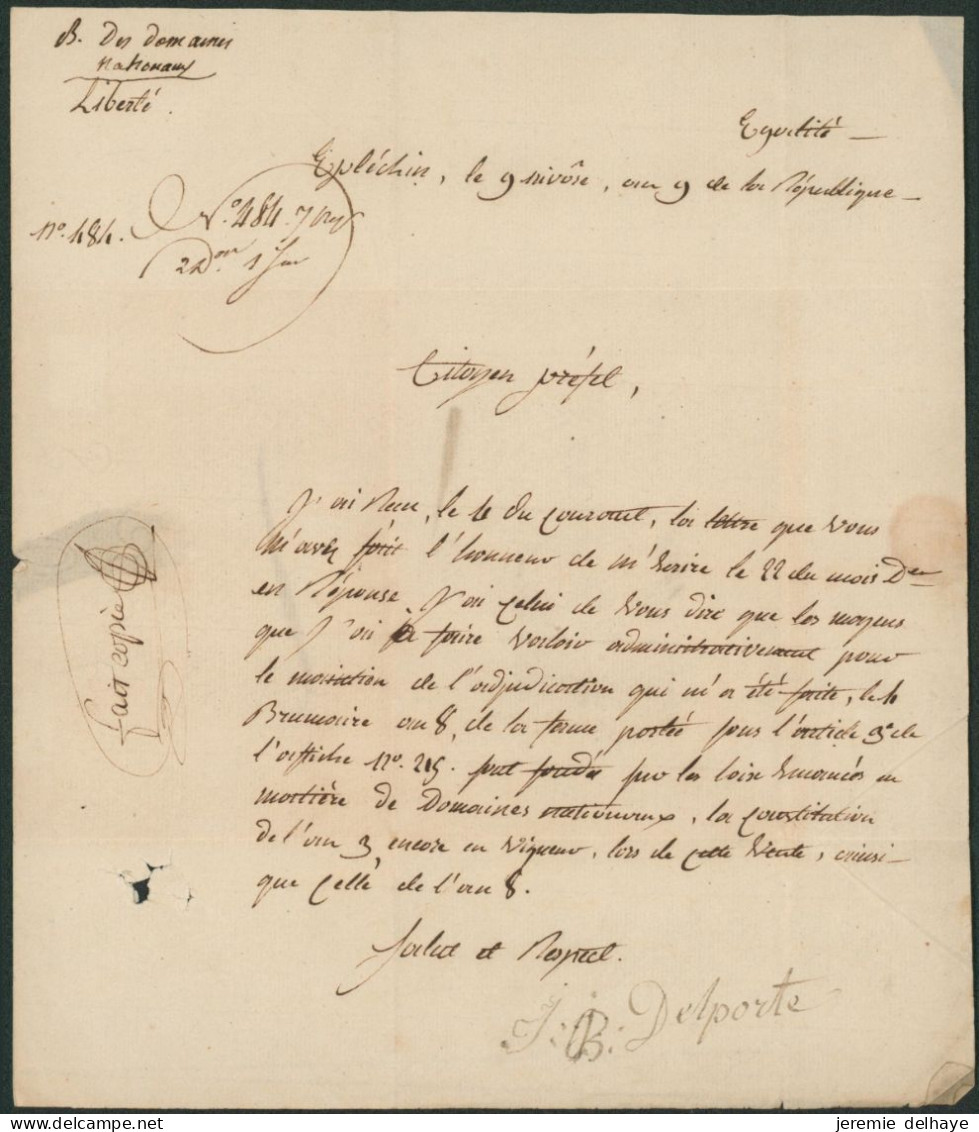 Précurseur - LAC Datée De Esplechin (30 Décembre 1800 ?) + Obl Linéaire Rouge P86P / TOURNAY > Mons - 1621-1713 (Spanische Niederlande)