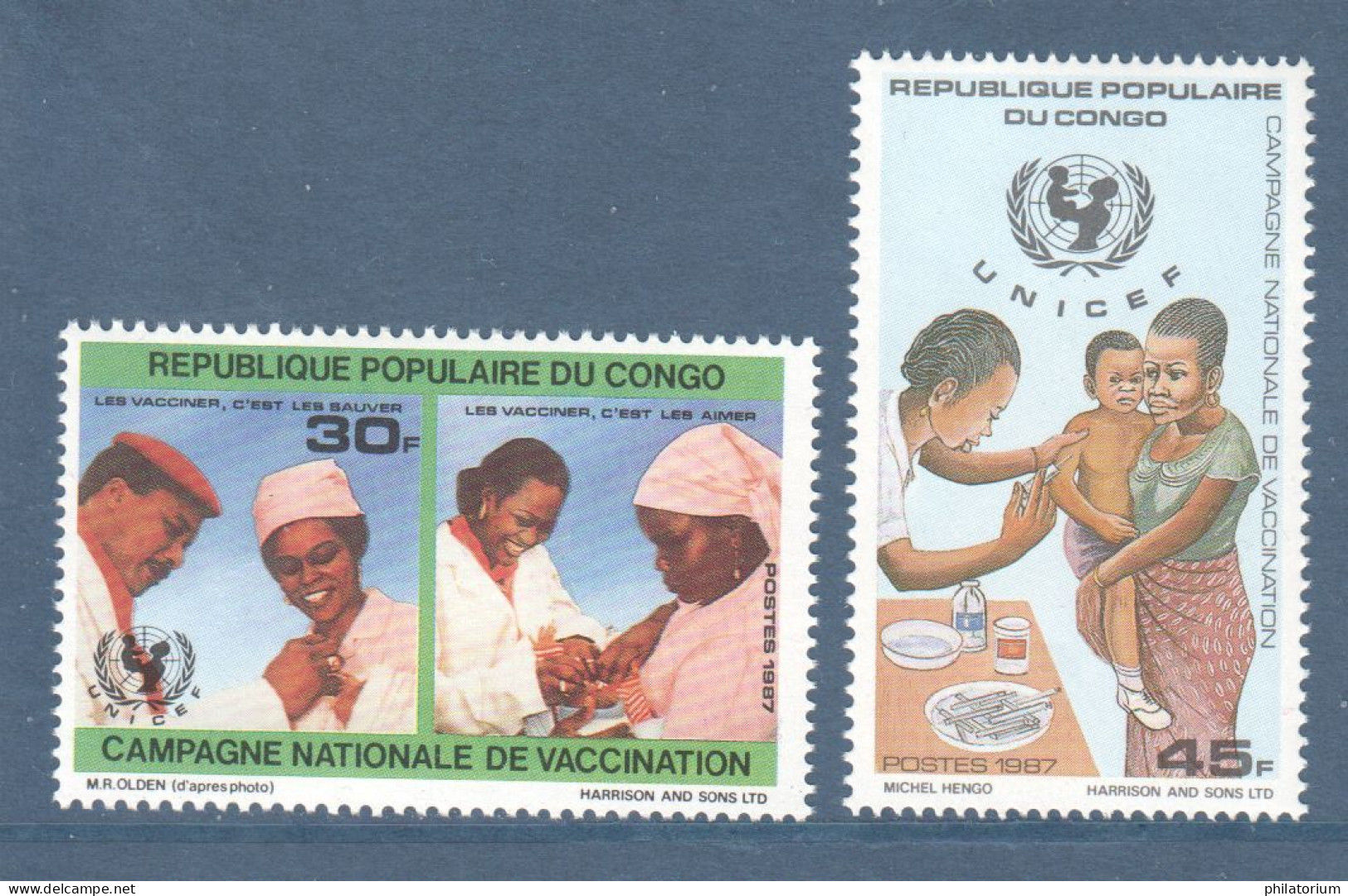 Congo, **, Yv 811, 812, Mi 1096, 1097, SG 1094, 1095, Campagne Nationale De Vaccination De L'UNICEF, - Nuevas/fijasellos