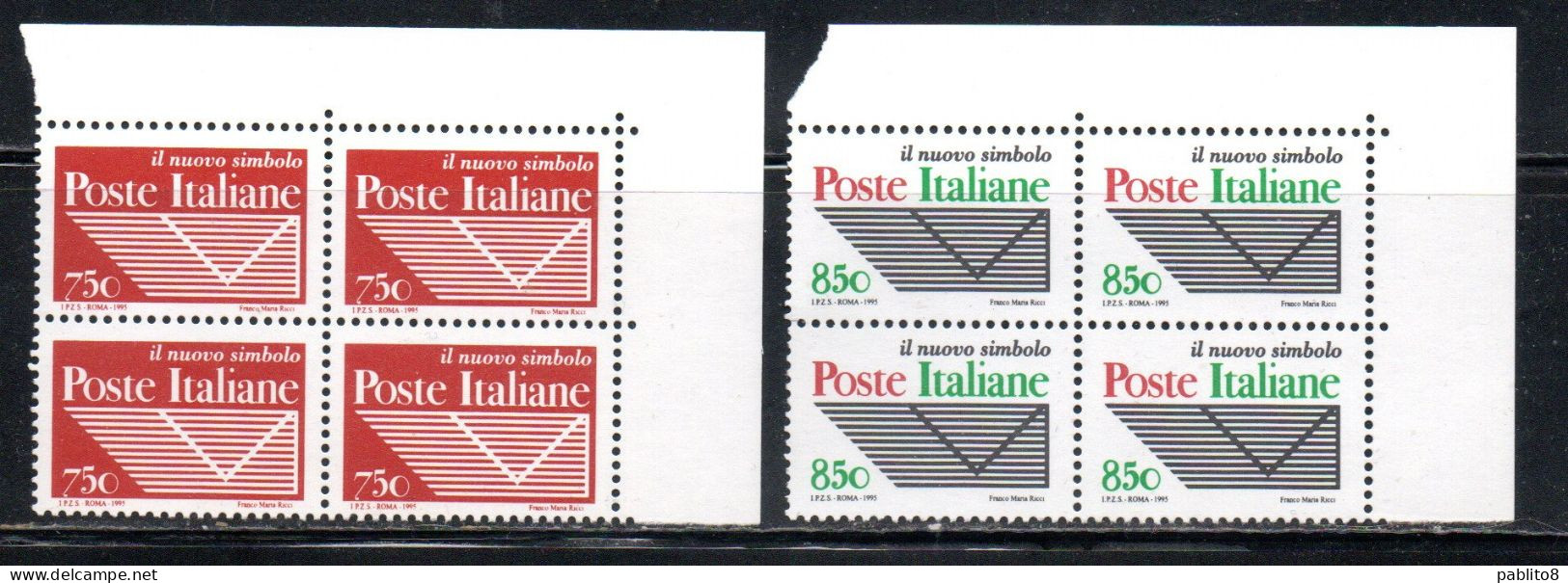 ITALIA REPUBBLICA ITALY REPUBLIC 1995 POSTE ITALIANE ENTE PUBBLICO ECONOMICO SERIE QUARTINA ANGOLO DI FOGLIO SET MNH - 1991-00: Neufs