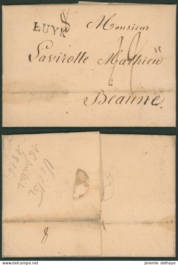 Précurseur - LAC Datée De Liège (1816) + Obl Linéaire Noir LUYK > Beaune (vins ?) / Divers Ports. - 1815-1830 (Periodo Olandese)