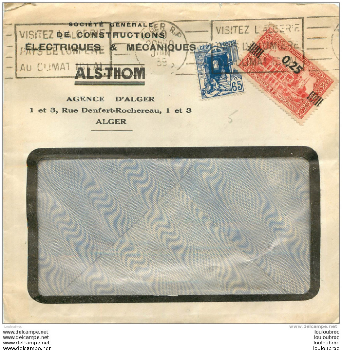 ENVELOPPE  1939 ALS.THOM AGENCE D'ALGER - Usati