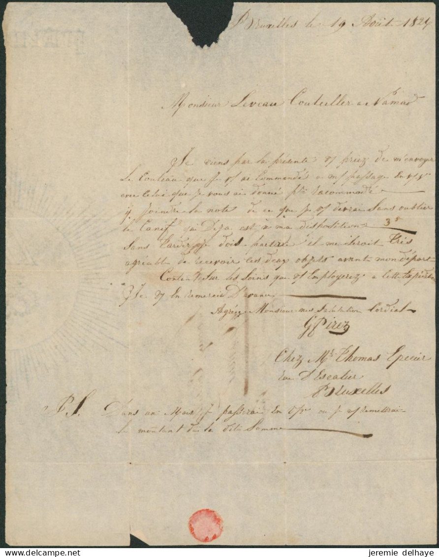 Précurseur - LAC Datée De Bruxelles (1824) Par Diligence Briart > Namur - 1815-1830 (Holländische Periode)