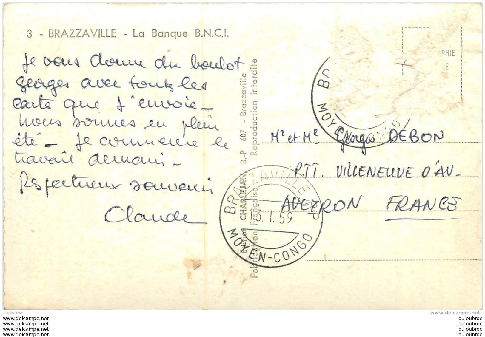 BRAZZAVILLE LA BANQUE B.N.C.I. - Congo Francese