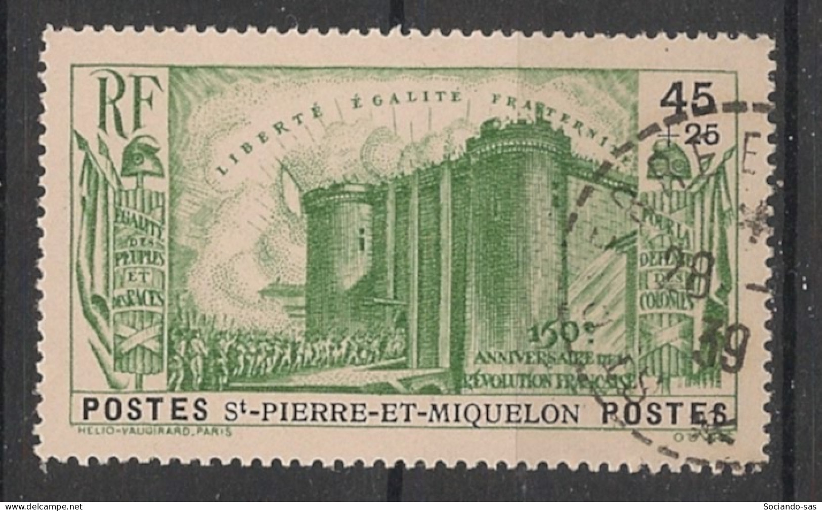 SPM - 1939 - N°YT. 191 - Révolution Française 45c + 25c Vert - Oblitéré / Used - Usati