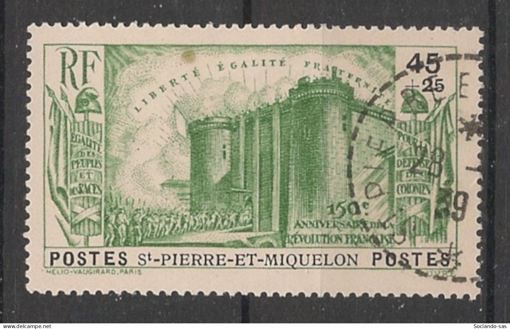 SPM - 1939 - N°YT. 191 - Révolution Française 45c + 25c Vert - Oblitéré / Used - Usati