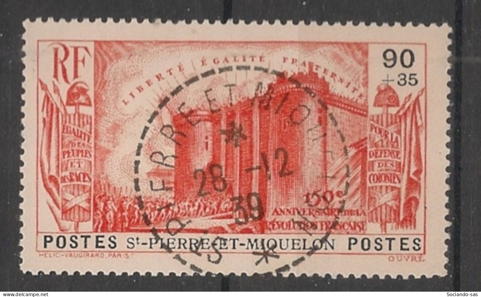 SPM - 1939 - N°YT. 193 - Révolution Française 90c + 35c Vermillon - Oblitéré / Used - Usados