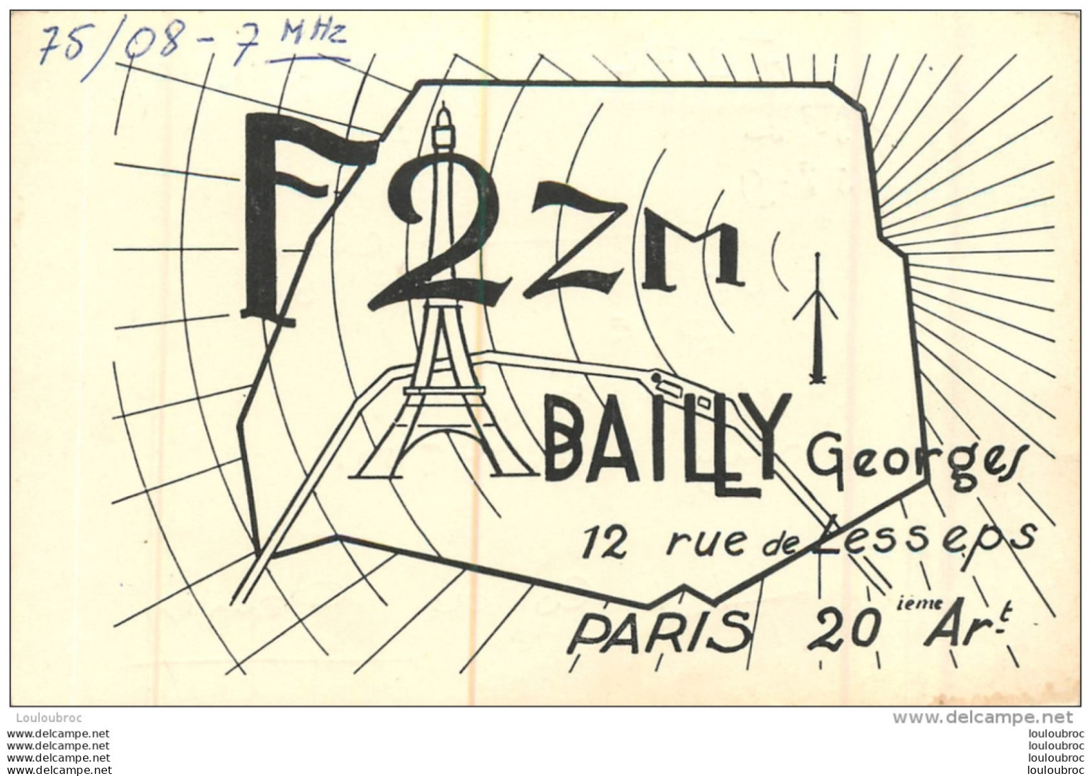PARIS 20em  BAILLY GEORGES 12 RUE DE LESSEPS  F2ZM  LIRE LES 2 SCANS - Arrondissement: 20