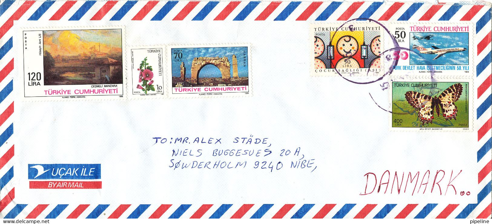 Turkey Air Mail Cover Sent To Denmark 1989 With More Topic Stamps - Luchtpost