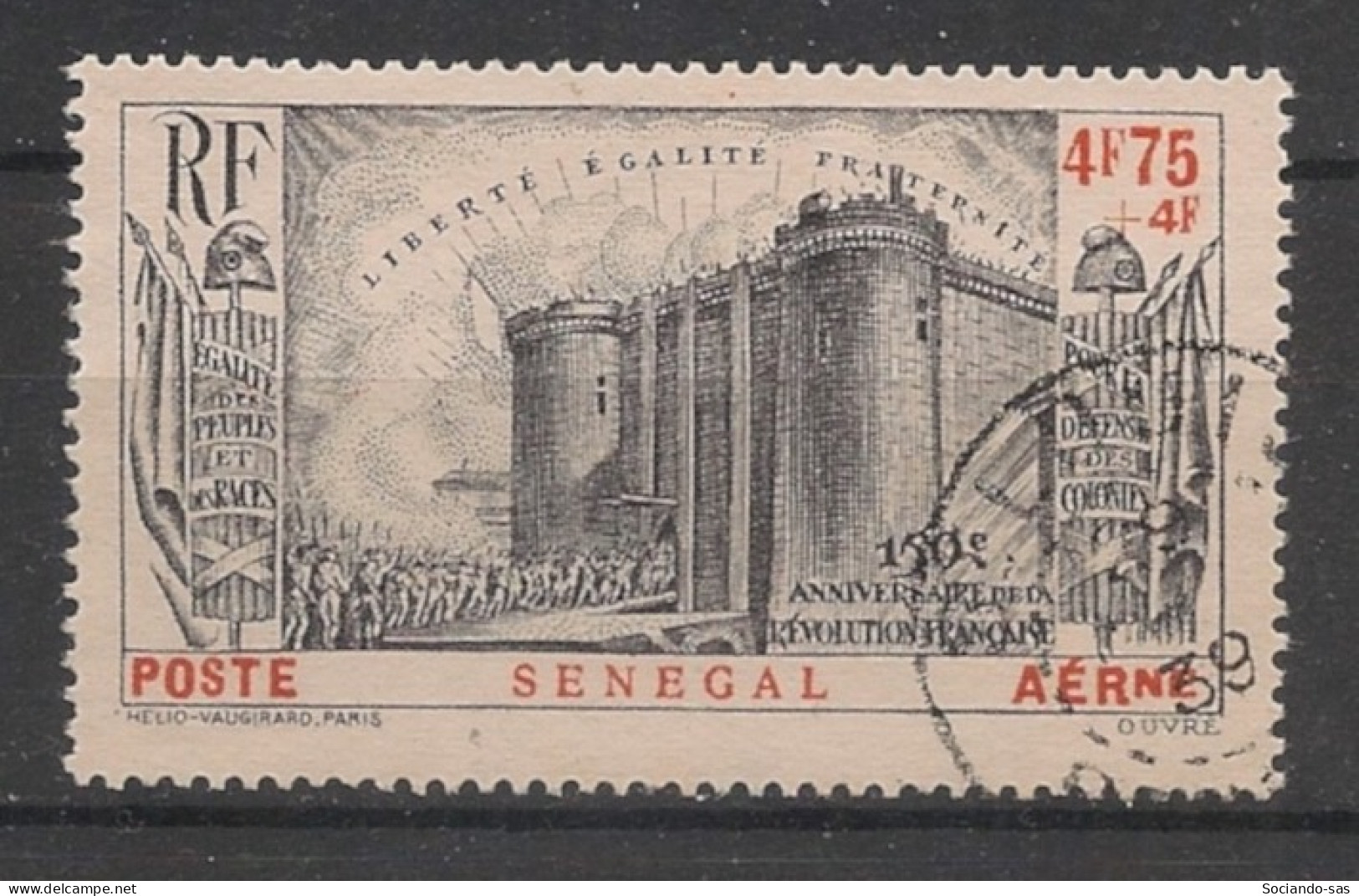 SENEGAL - 1939 - Poste Aérienne PA N°YT. 12 - Révolution Française 4f75 + 4f Noir - Oblitéré / Used - Poste Aérienne