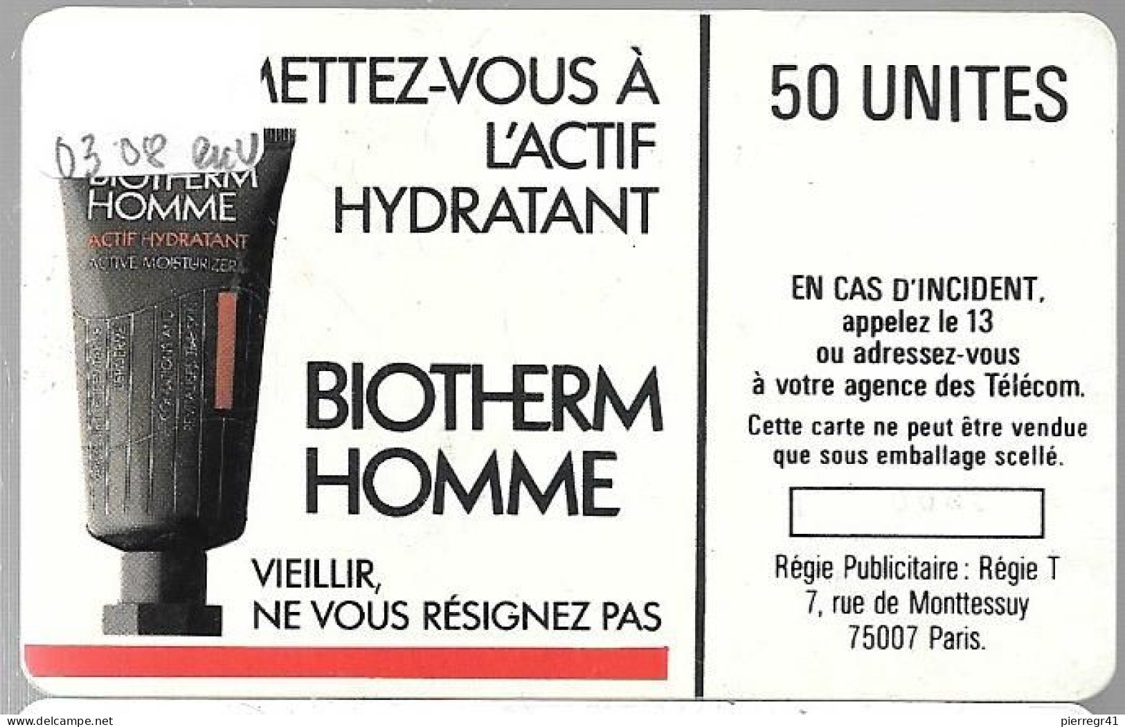 CARTE²°-PUBLIC-1987-F 4-50U-SO1-BIOTHERM ROSEE-V° N° 0308 Inversé-UTILISEE-TB E- - 1987