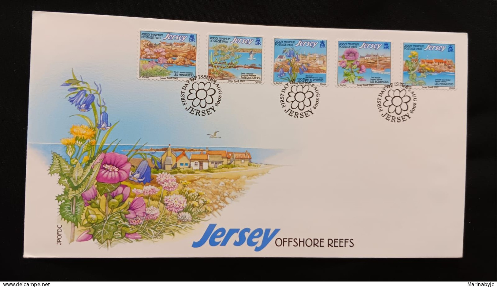 DM)2003, JERSEY, FIRST DAY COVER, ISSUE, FLOWERS, MIMOSA, SEA PARSLEY, FOREST HYACINTH, MALVA, CERRAJA, FDC - Jersey