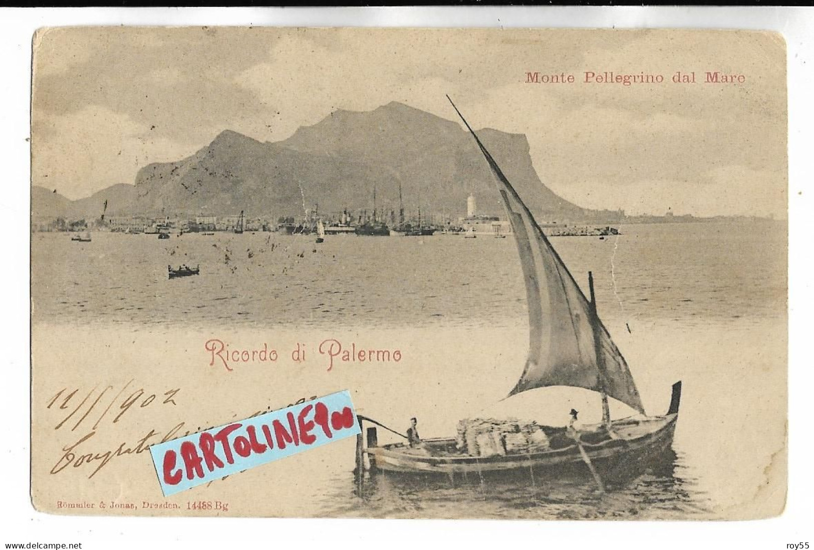 Sicilia-palermo Ricordo Di Palermo Monte Pellegrino Dal Mare Anno 1902 (f.piccolo/v.retro) - Palermo