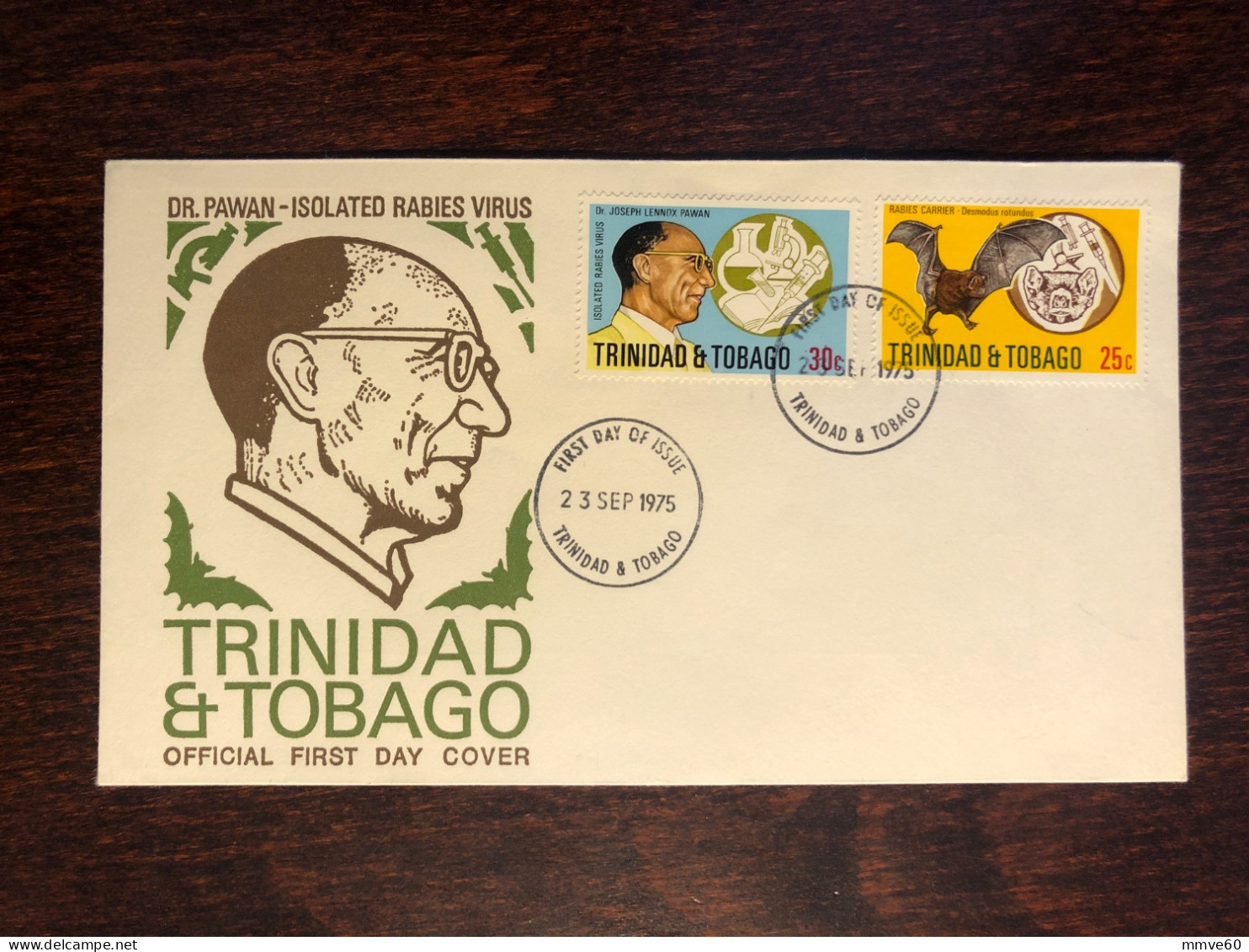 TRINIDAD & TOBAGO FDC COVER 1975  YEAR DOCTOR PAWAN RABIES  HEALTH MEDICINE STAMPS - Trinidad Y Tobago (1962-...)