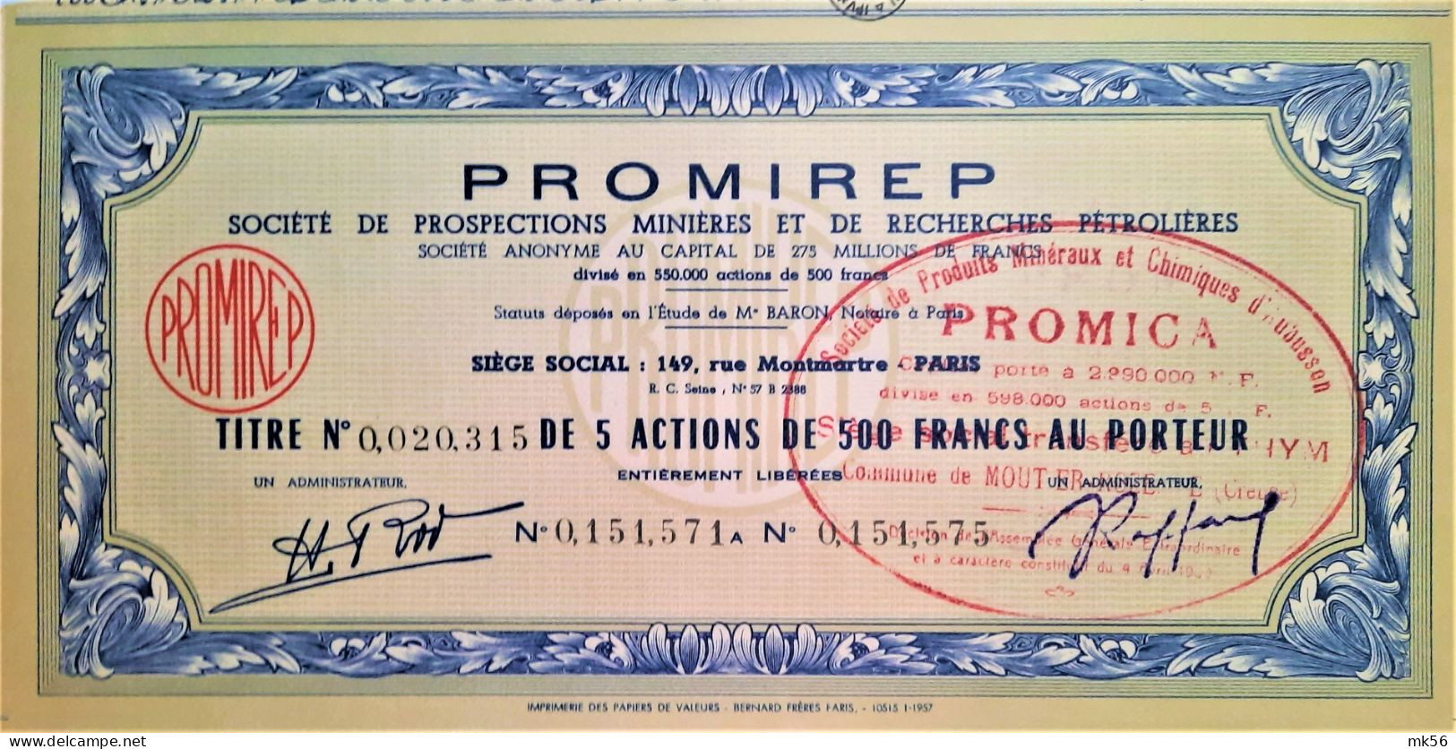 PROMIREP - Société De Prospection Minière Et De Recherches Pétrolières - 1956 - Pétrole