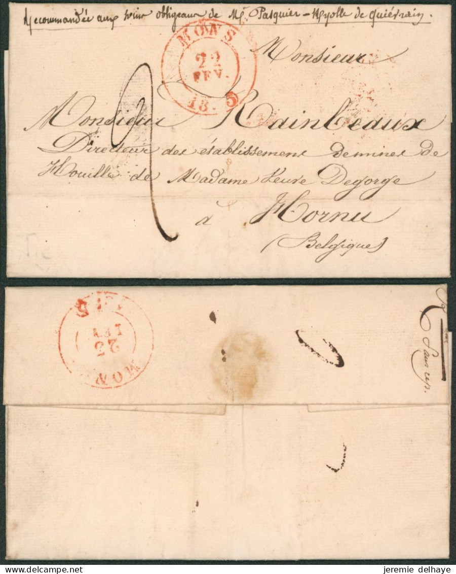 LAC Datée De Valenciennes (1835) En Recommandé à L'obligeance De M. Pasquier (Quiévrain) çàd Cachet Dateur Mons, Port 2 - 1830-1849 (Unabhängiges Belgien)