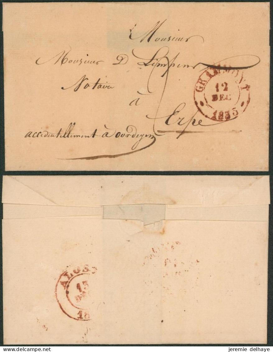 LSC + Cachet Dateur à Perles "Grammont" (1835) + Port 2 Décimes > Erpe, Accidentellemnt à Oordegem çàd Alost - 1830-1849 (Belgique Indépendante)