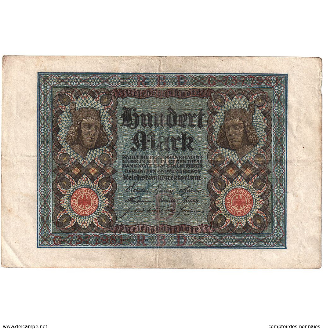 Allemagne, 100 Mark, 1920, 1920-11-01, KM:69a, TTB - 100 Mark