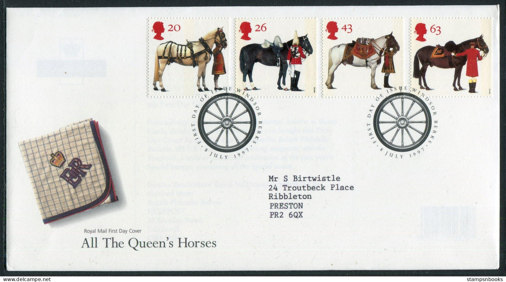 1997 GB Queen's Horses First Day Cover, Windsor FDC - 1991-2000 Em. Décimales