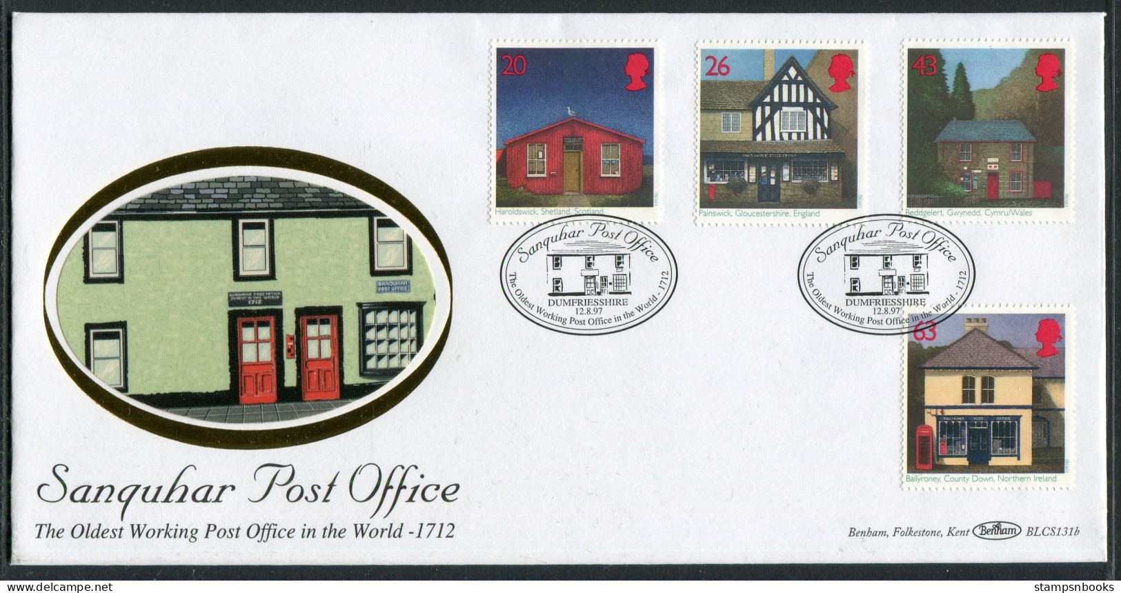 1997 GB Post Offices First Day Cover, Oldest Working Post Office In The World, Sanquhar Scotland Benham BLCS 131b FDC - 1991-2000 Dezimalausgaben