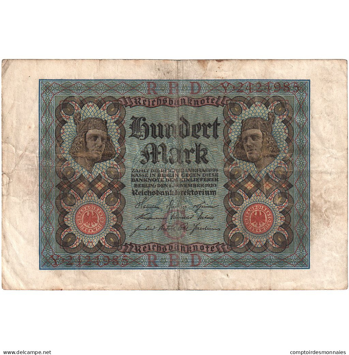 Allemagne, 100 Mark, 1920, 1920-11-01, KM:69a, TB+ - 100 Mark