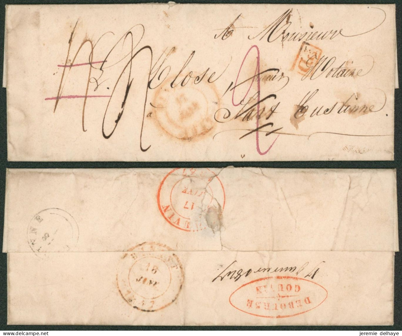 Précurseur - LAC Datée De Dinant (1849) Port Rectifié 2x > Sart-Custinne + Déboursé Couvin & T18 "Estinne" - 1830-1849 (Belgique Indépendante)