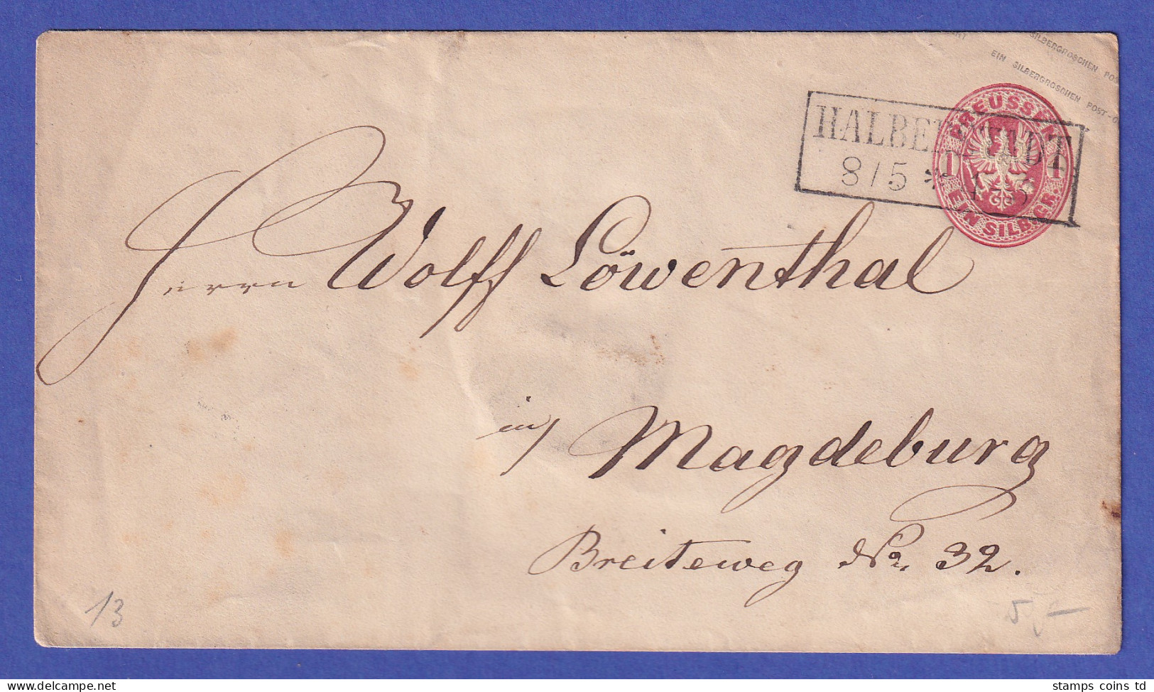 Preußen 1860er Jahre GA Umschlag O HALBERSTADT Gelaufen Nach Magdeburg - Otros & Sin Clasificación