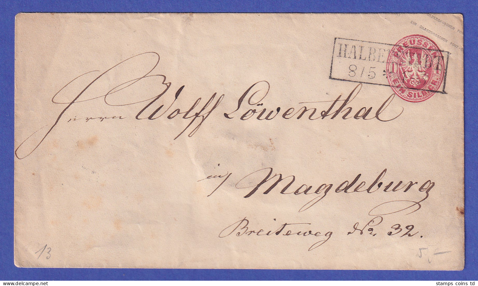 Preußen 1860er Jahre GA Umschlag O HALBERSTADT Gelaufen Nach Magdeburg - Other & Unclassified