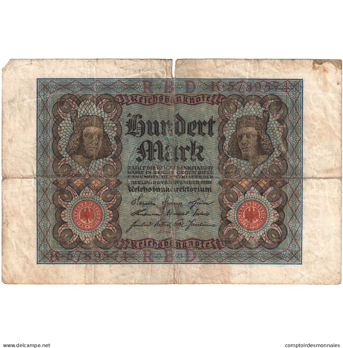 Allemagne, 100 Mark, 1920, 1920-11-01, KM:69a, B+ - 100 Mark