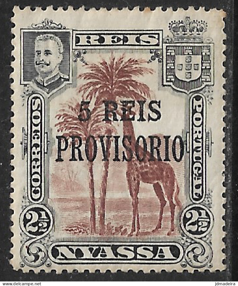 Companhia Niassa – 1910 King Carlos Overprinted PROVISORIO Surcharged 5 Réis Over 2 1/2 Mint Stamp - Nyasaland