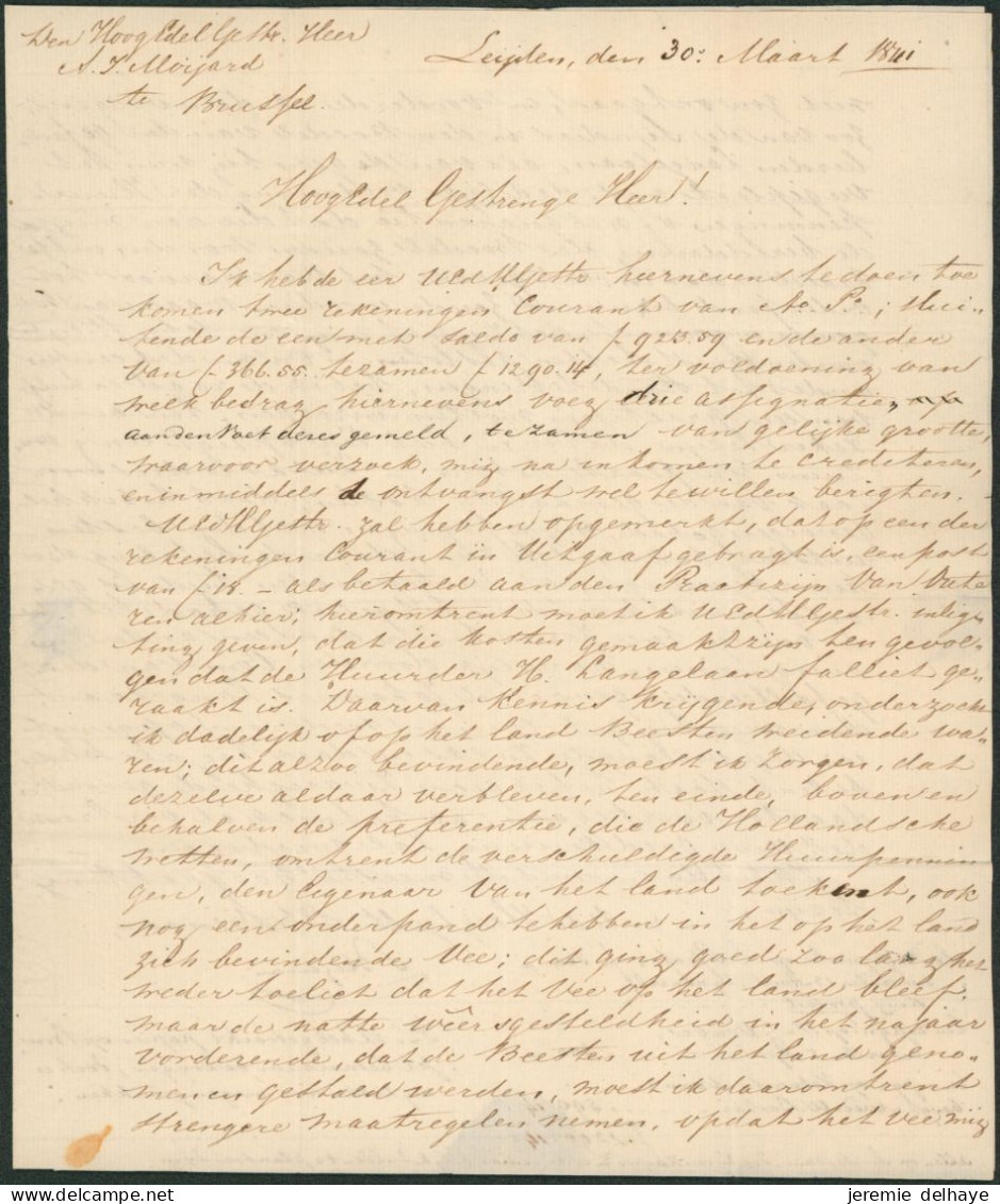 LAC Datée De Leyde (Pays-Bas, 1841) Port Manuscrit + Passage "Pays-Bas Par Anvers" > Brussel çàd N° De Vacation 3 - 1830-1849 (Belgica Independiente)