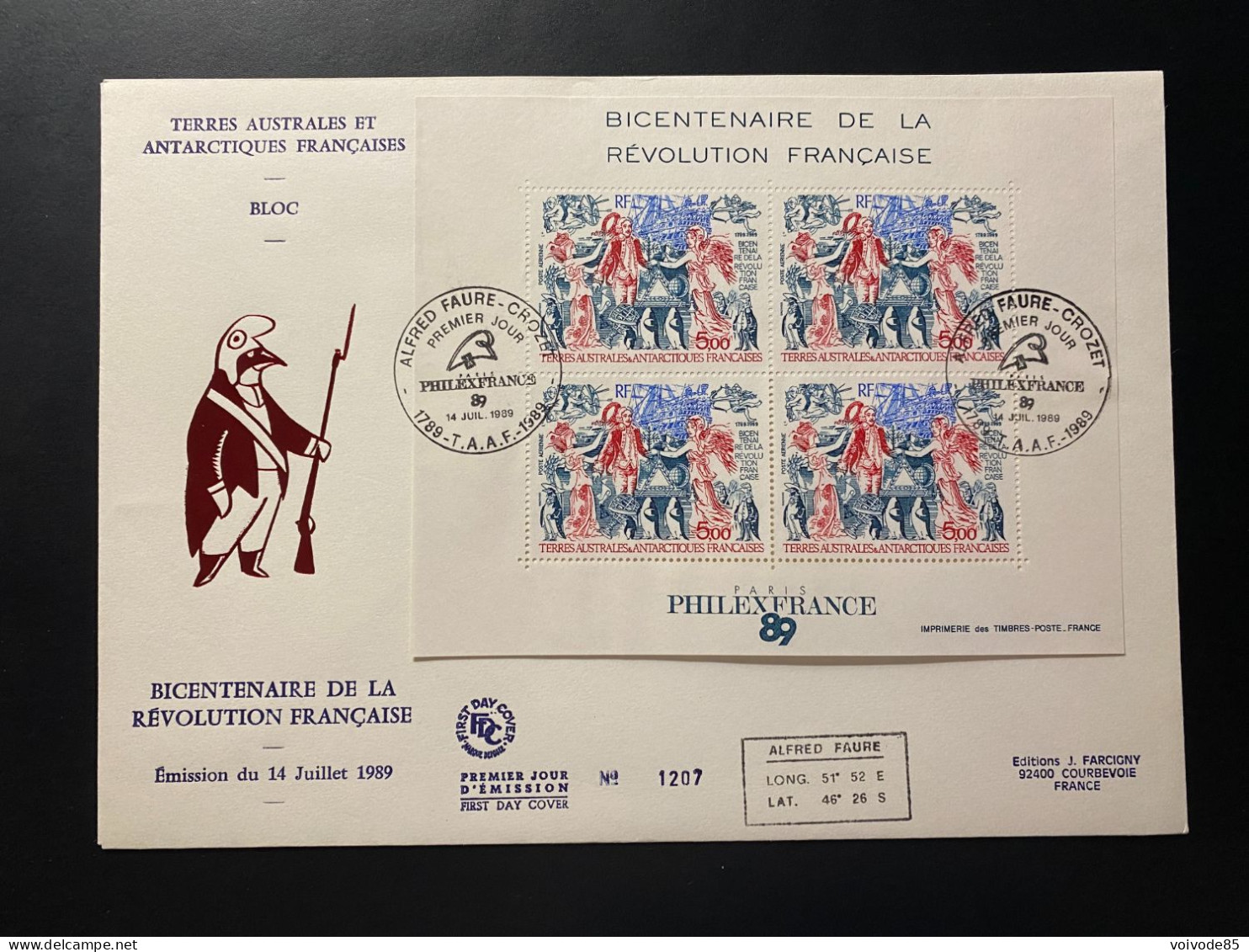 Enveloppe 1er Jour "Bicentenaire De La Révolution Française" 14/07/1989 - PA108 - TAAF - Crozet - FDC