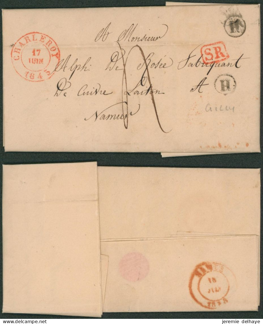 LAC Cachet Dateur Charleroi (1845) + Boite Rurale X2 "H" (Gilly), Port "4" > Namur / Distance. - 1830-1849 (Independent Belgium)