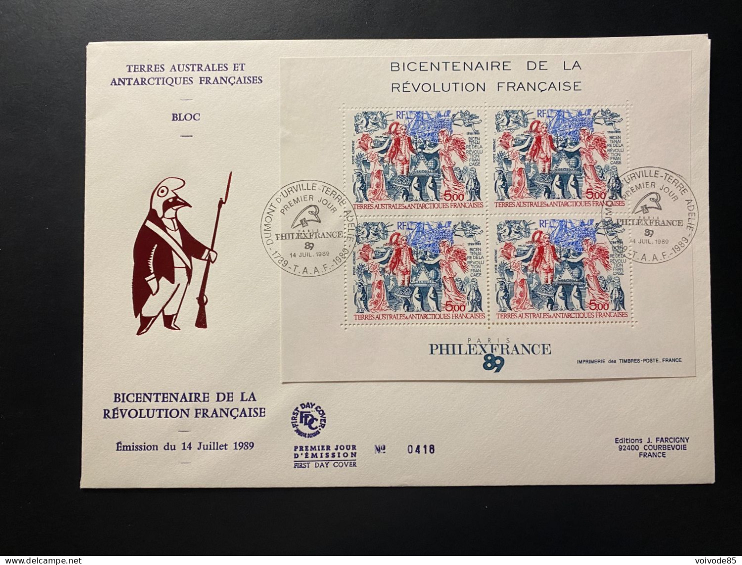 Enveloppe 1er Jour "Bicentenaire De La Révolution Française" 14/07/1989 - PA108 - TAAF - Terre Adélie - FDC