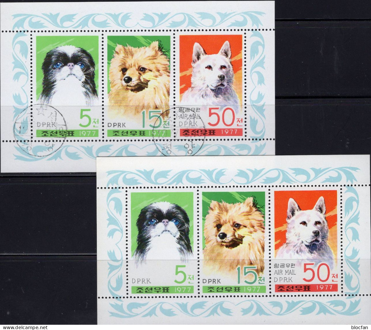 Hunde 1977 Korea 1662/4 2x 3-KB **/o 11€ WWF Pekinese Wolfsspitz Haushund Naturschutz Bloque M/s Bloc Sheetlets Bf Corea - Honden