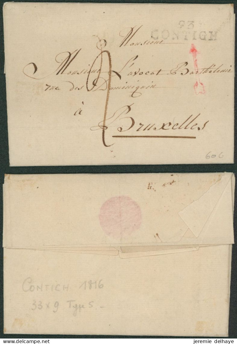 LAC Datée De Contich (1816) + Obl Linéaire Noir 93 / CONTICH (R) > Bruxelles. - 1815-1830 (Periodo Olandese)