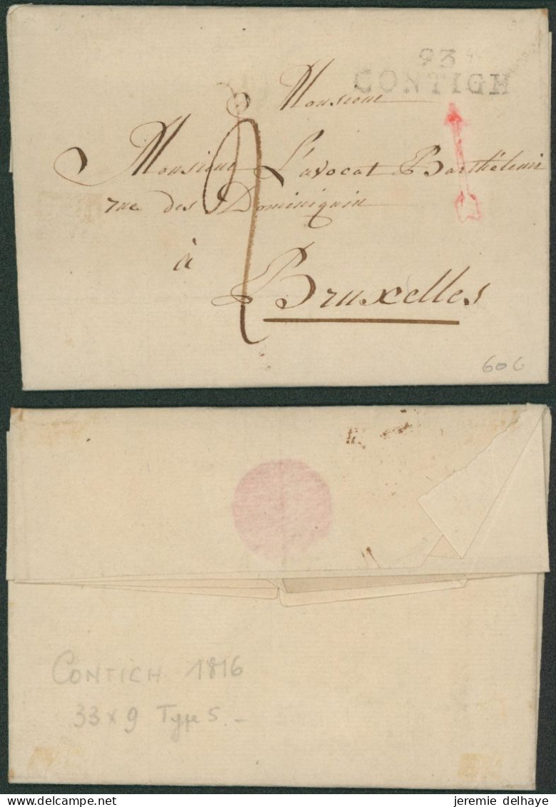 LAC Datée De Contich (1816) + Obl Linéaire Noir 93 / CONTICH (R) > Bruxelles. - 1815-1830 (Hollandse Tijd)