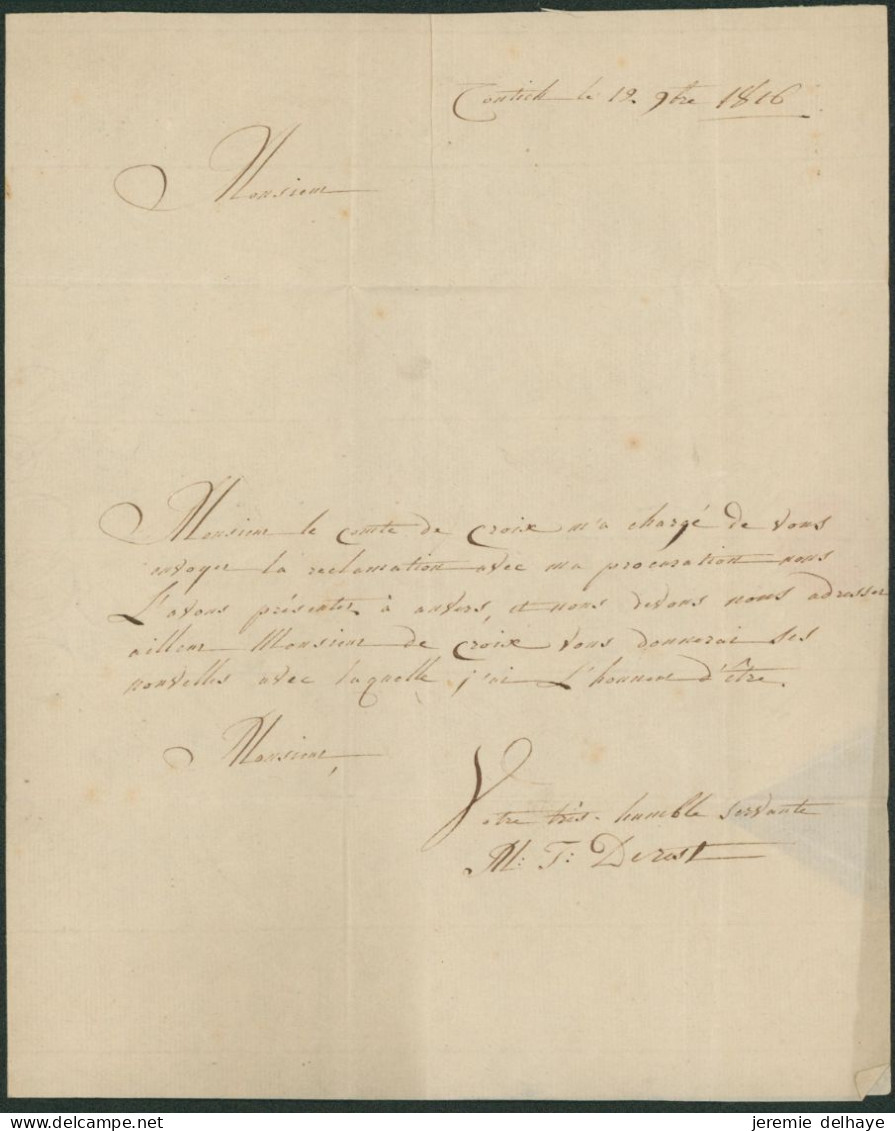 LAC Datée De Contich (1816) + Obl Linéaire Noir 93 / CONTICH (R) > Bruxelles. - 1815-1830 (Periodo Olandese)