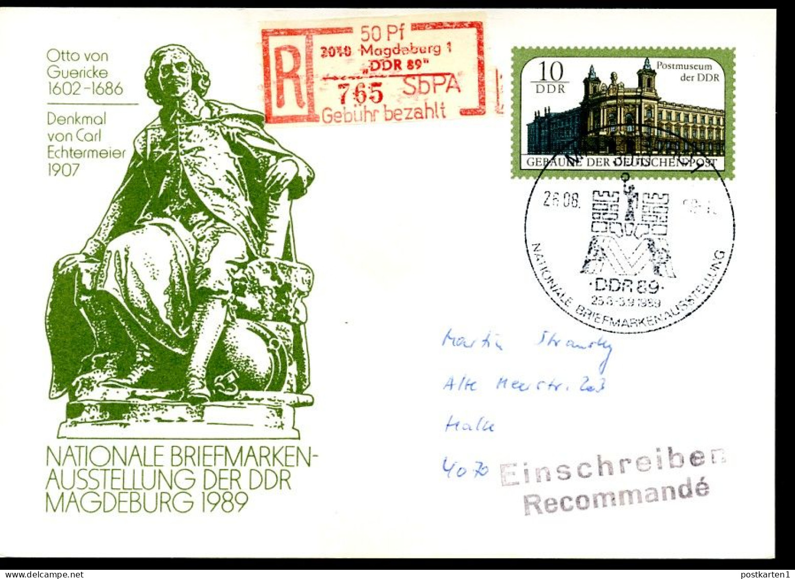 DDR P103 Postkarte Sonder-R-Marke "DDR89" 1989 - Aangetekende Etiketten