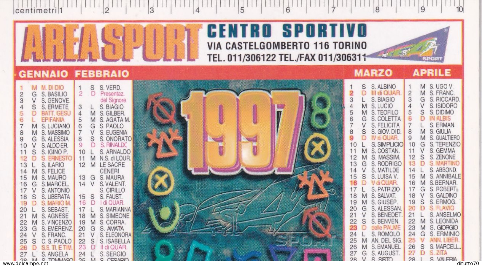 Calendarietto - Area Sport - Centro Sportivo - Torino - Anno 1997 - Petit Format : 1991-00