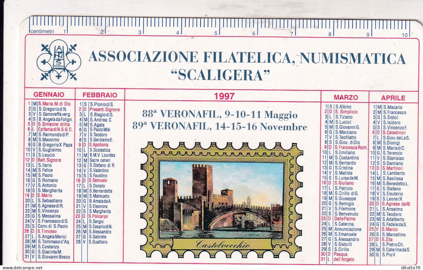 Calendarietto - Associazione Filatelica Numismatica - Scaligera - Verona - Anno 1997 - Petit Format : 1991-00