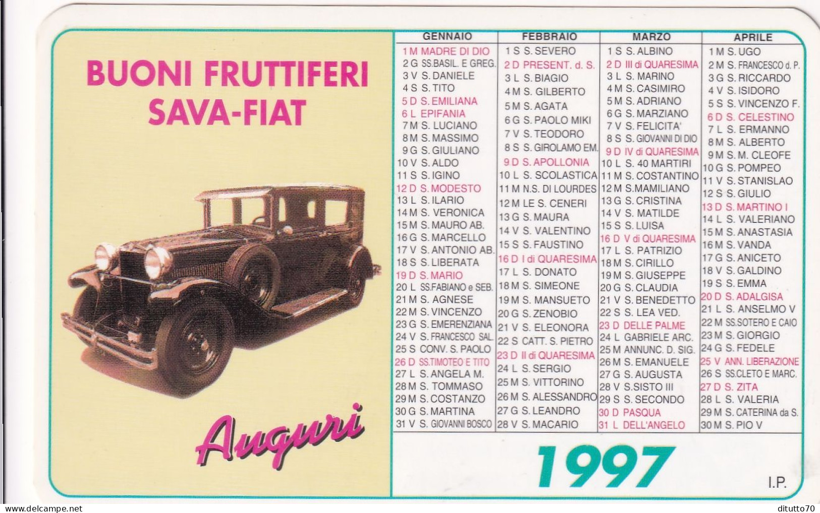 Calendarietto - Buoni Fruttiferi - Sava - Fiat - Anno 1997 - Petit Format : 1991-00