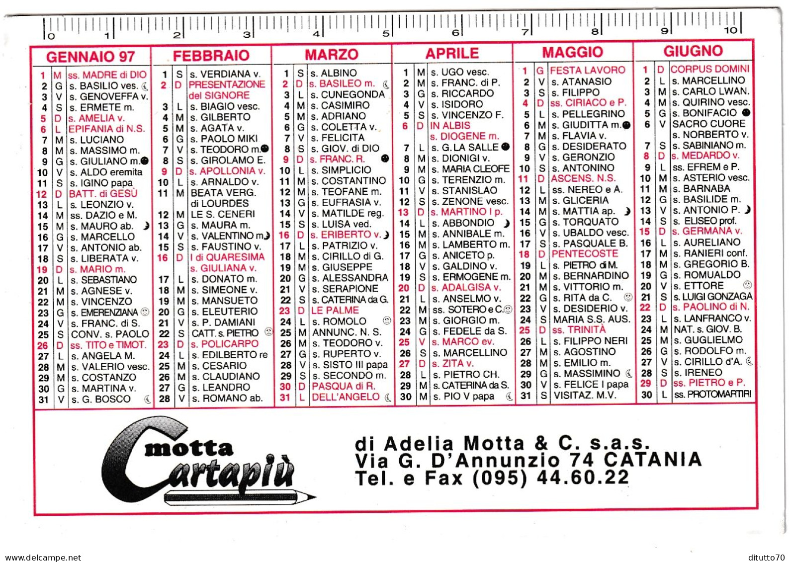 Calendarietto - Carta Più Motta - Catania - Anno 1997 - Petit Format : 1991-00