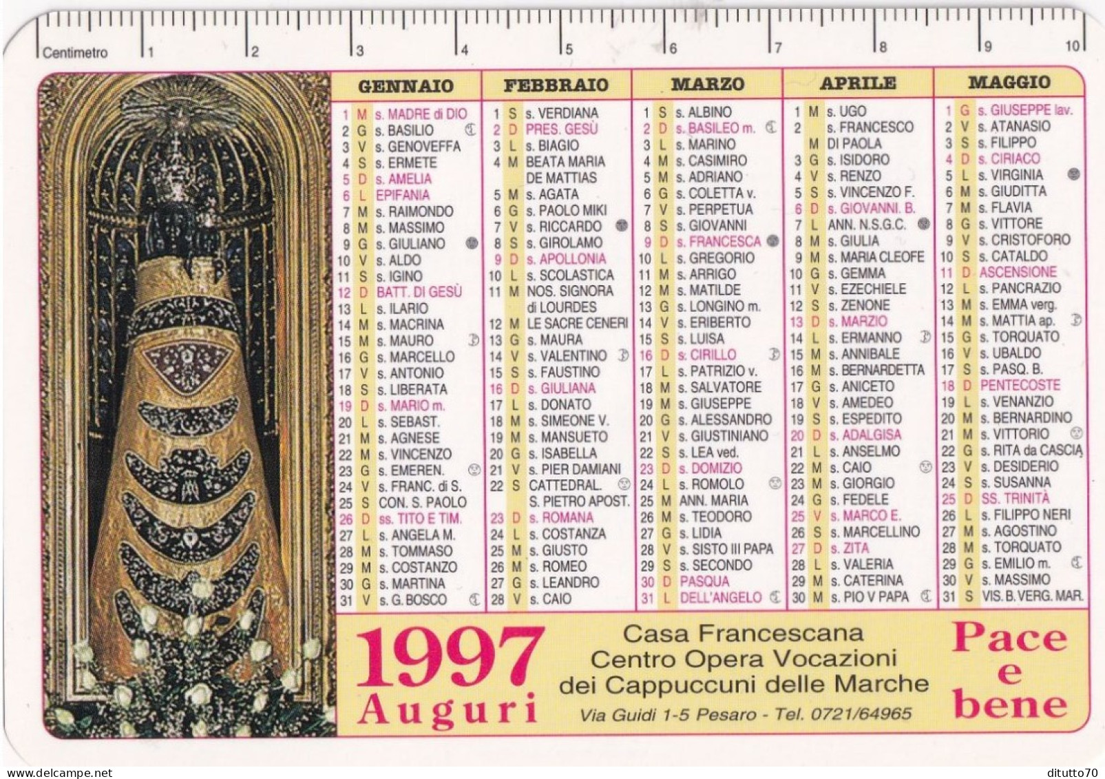 Calendarietto - Casa Francescana Centro Opera Vocazioni Dei Cappuccini Delle Marche - Pesaro - Anno 1997 - Petit Format : 1991-00