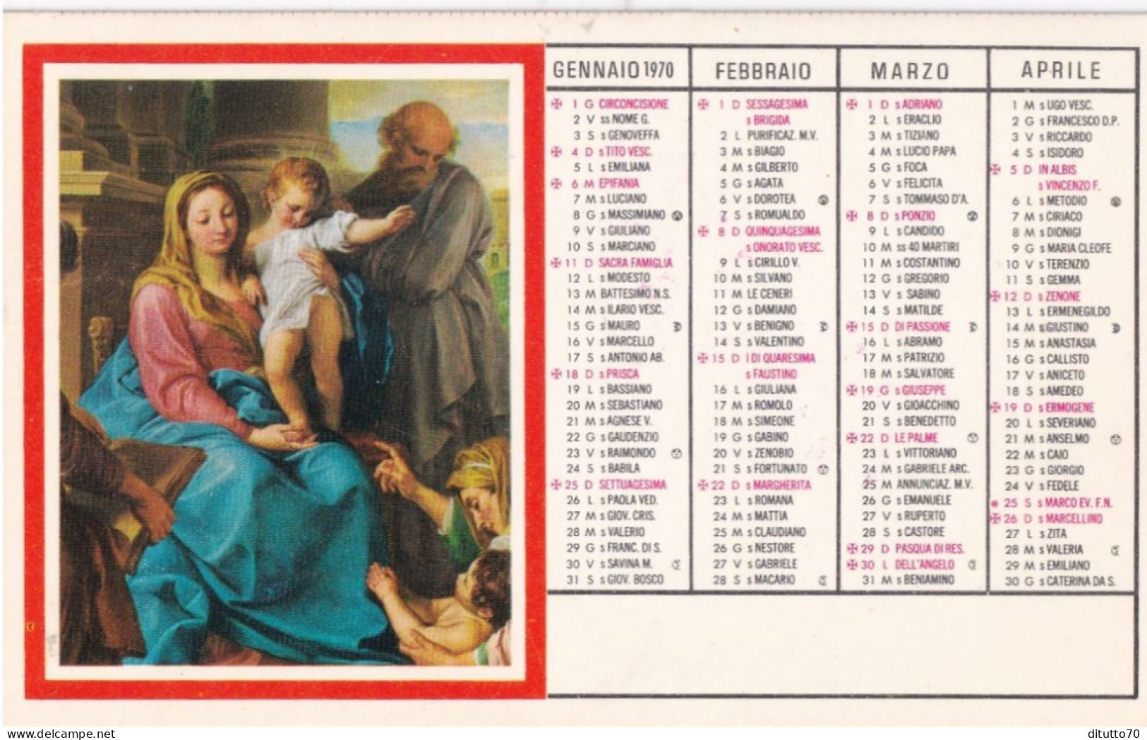 Calendarietto - Anno 1970 - Formato Piccolo : 1961-70