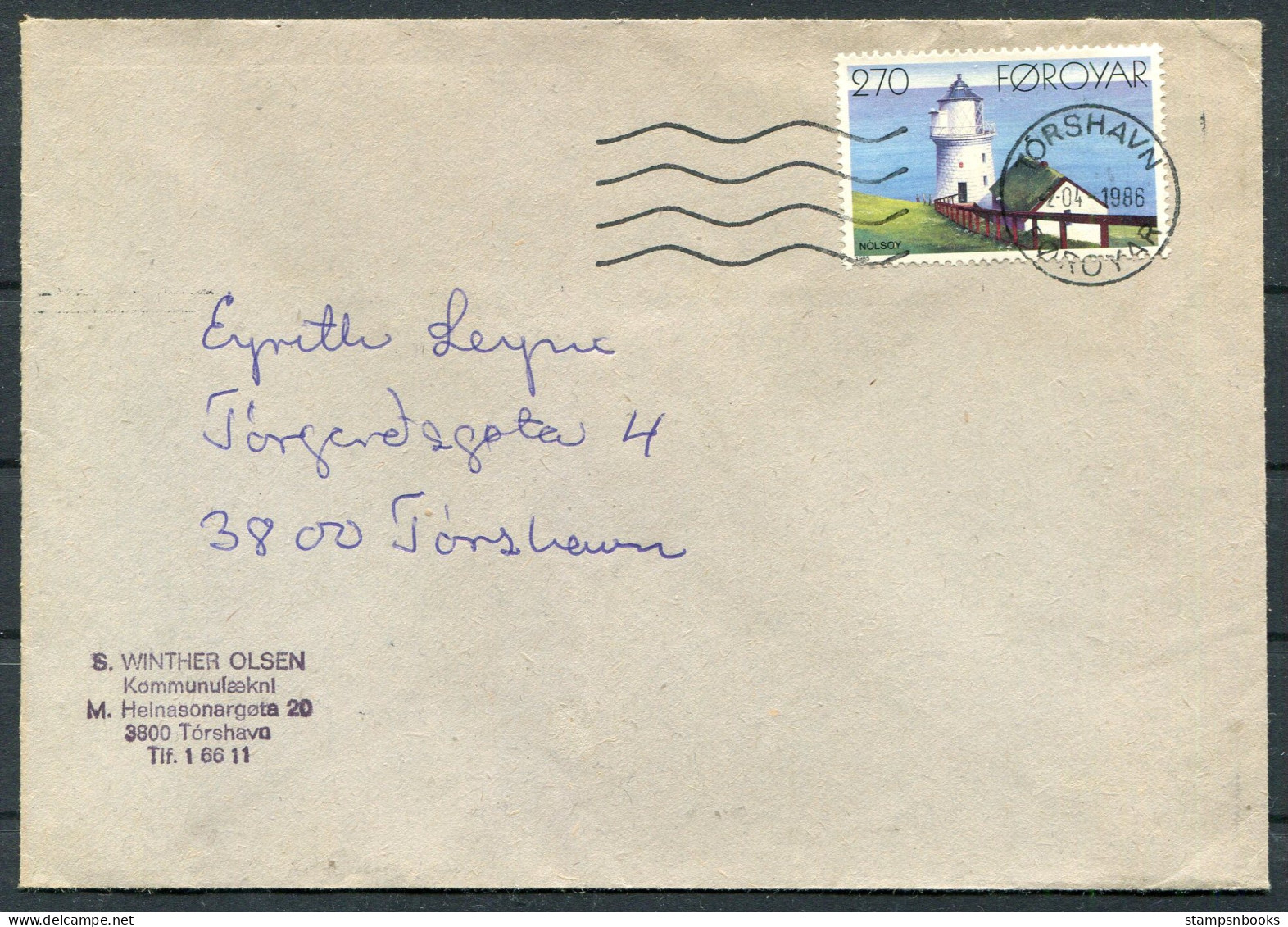 1986 Faroe Islands Torshavn Local Commercial Useage Cover. Lighthouse - Färöer Inseln