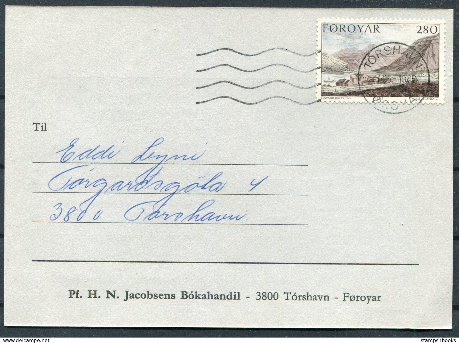 1985 Faroe Islands Bookdealer Postcard, Torshavn Local Commercial Useage. Slania - Färöer Inseln