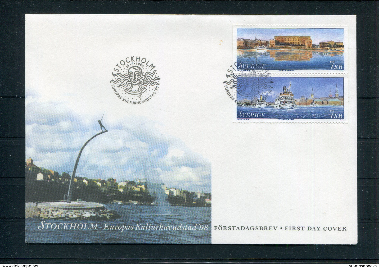 1998 Sweden Stockholm, Town On The Water / City Of Culture Set Of 8 On 2 First Day Covers - FDC